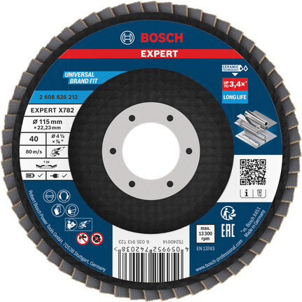 Lamelový kotouč Bosch EXPERT X782 115 mm G40 pro broušení kovů.